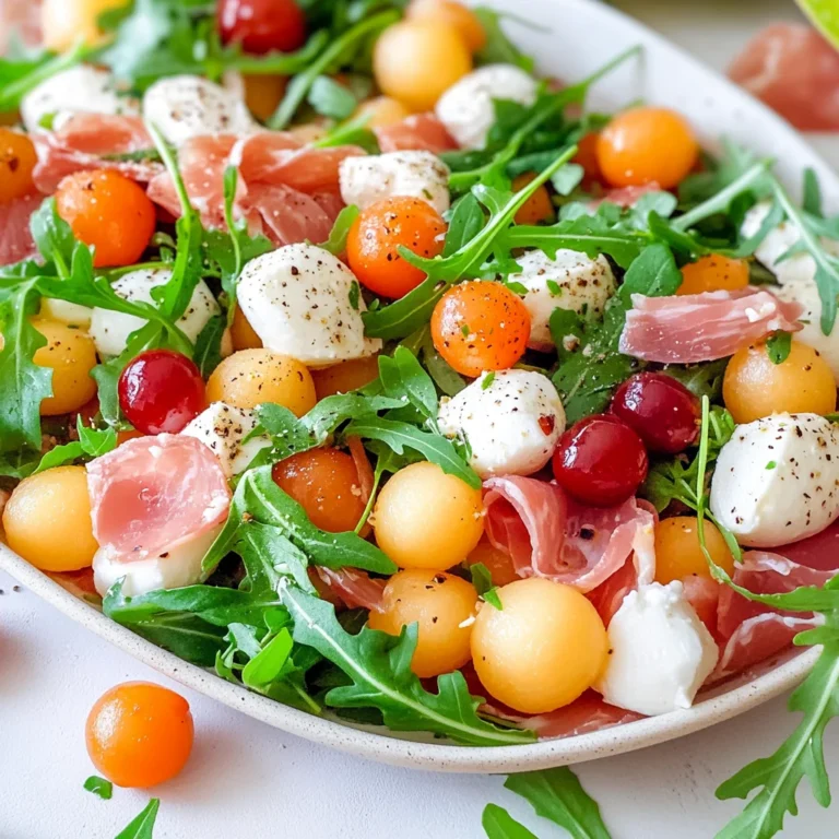 Insalata di melone con prosciutto di pollo mozzarella e rucola